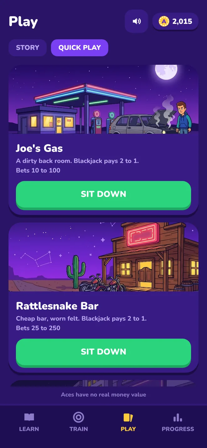 Quick Play: blackjack tables at the stops of the story